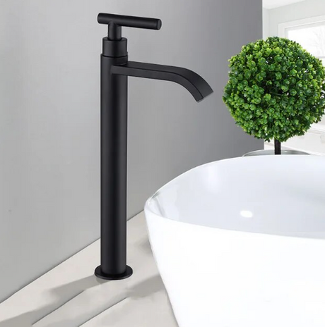 Zwarte Wastafelkraan - Moderne Koudwater Enkele Kraan voor Badkamer | Roestvrij Staal | Strak Design