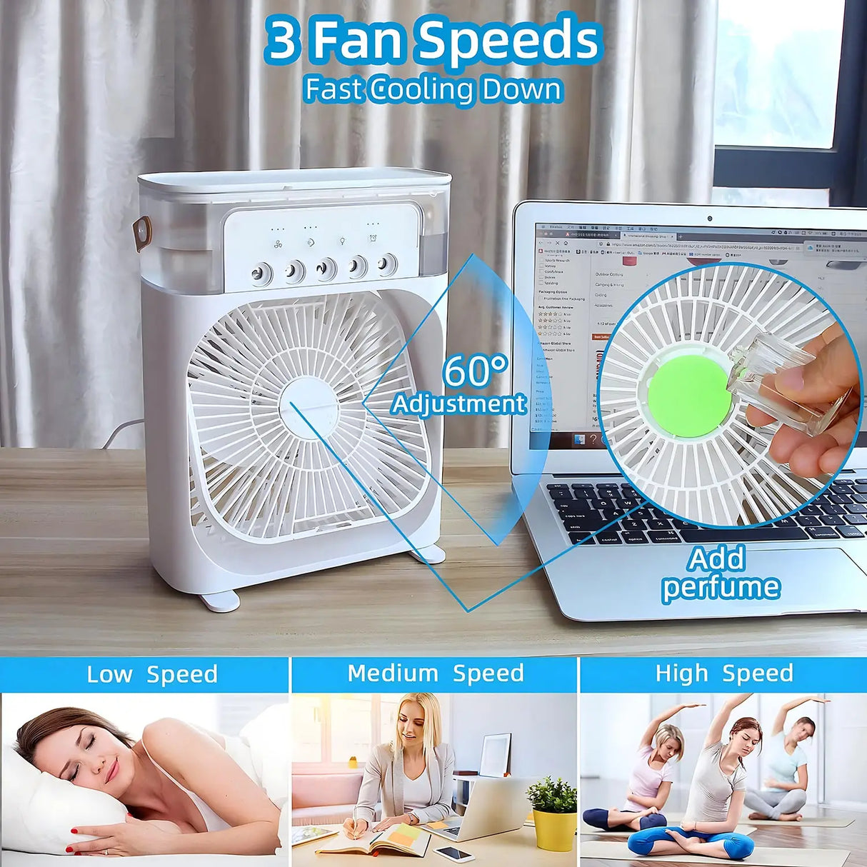 Draagbare 3-in-1 AirCooler met Ventilator, Airconditioner en Luchtbevochtiger - Energiezuinig, 7-kleuren LED verlichting