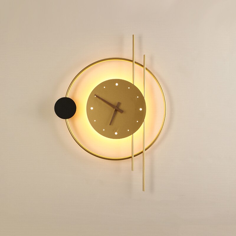 Multifunctionele LED Wandklok - Elegante Verlichting en Tijdweergave in Goud/Zwart