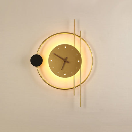 Multifunctionele LED Wandklok - Elegante Verlichting en Tijdweergave in Goud/Zwart