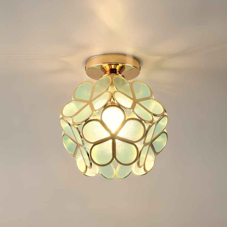 Vintage Gekleurd Glas Plafondlamp met Bloemenpatroon - Retro Stijl, LED-Compatibel