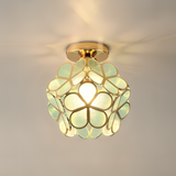 Vintage Gekleurd Glas Plafondlamp met Bloemenpatroon - Retro Stijl, LED-Compatibel