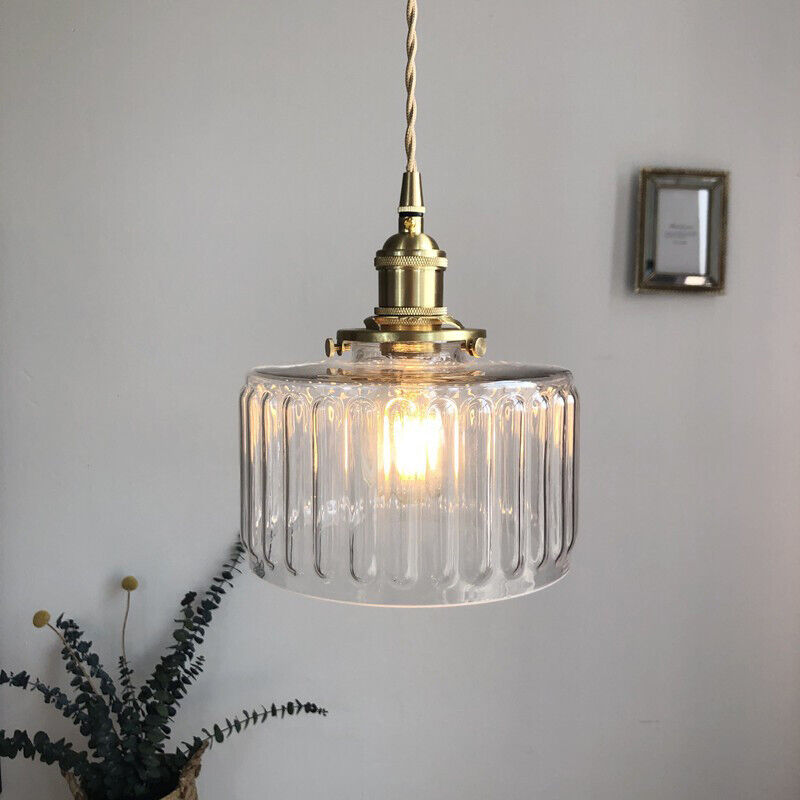 Retro Korte Cilinder Golvend Glazen Hanglamp