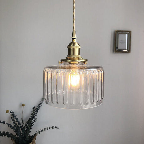 Retro Korte Cilinder Golvend Glazen Hanglamp