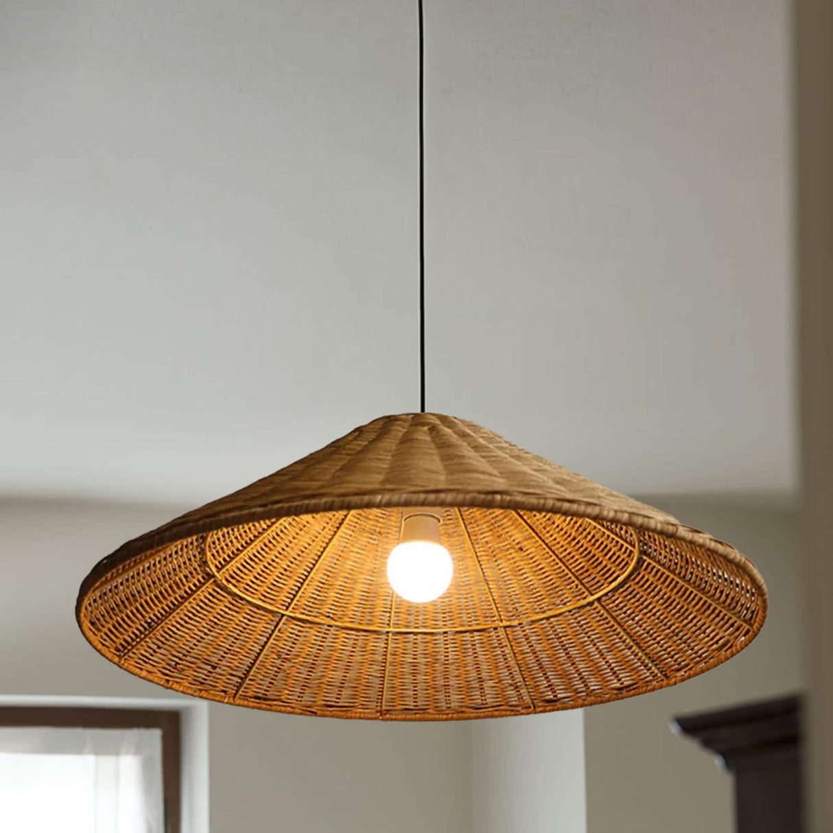 Geweven Rotan Hanglamp Wicker Kegel Lampenkap