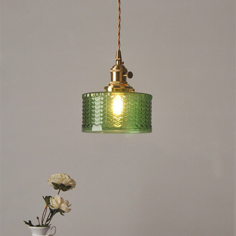 Retro Korte Cilinder Golvend Glazen Hanglamp