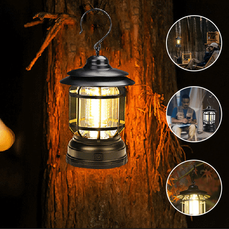 Draagbare Retro Campingleucht - VintageGlow, LED Campinglamp voor Outdoor, Tuin, en Avonturen