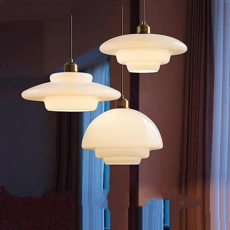 Mid Century Art Melkwit Glazen Hanglamp