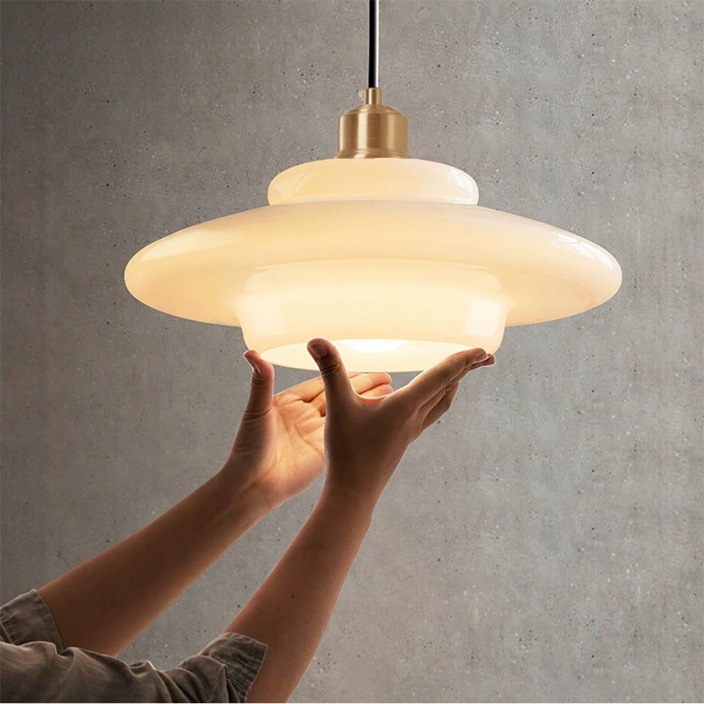 Mid Century Art Melkwit Glazen Hanglamp