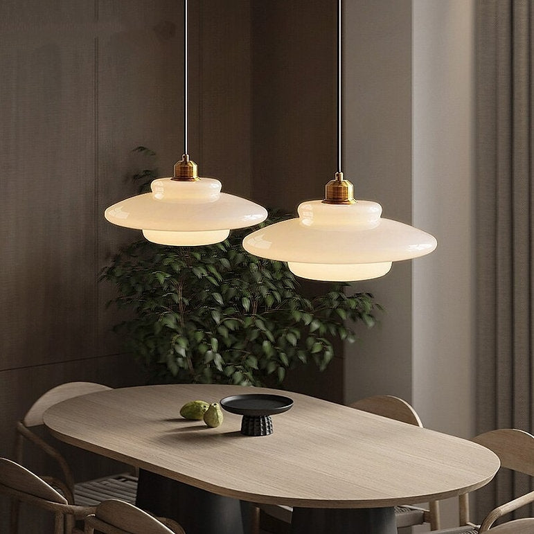 Mid Century Art Melkwit Glazen Hanglamp