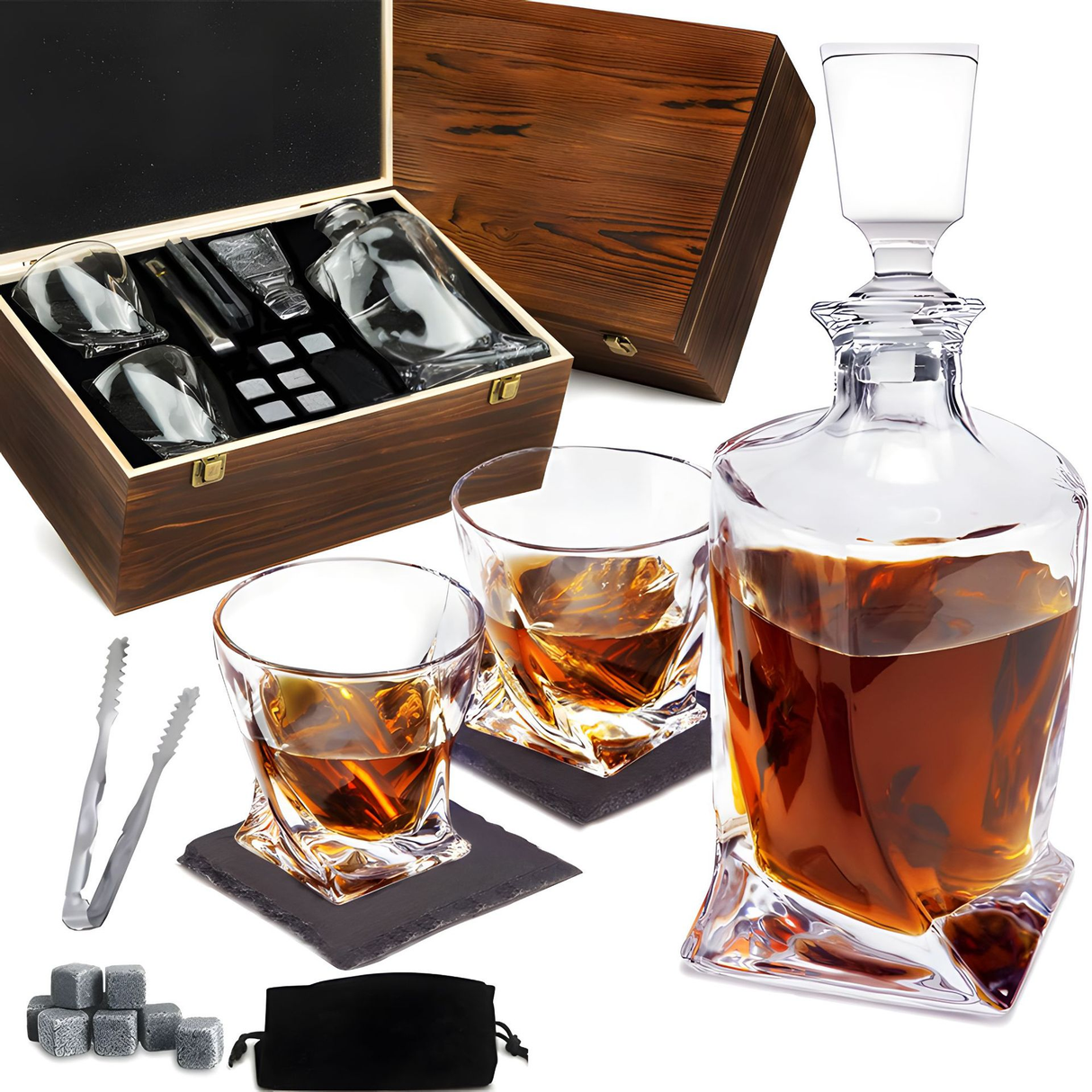 Luxe Whiskey Karaaf Set - Premium Glazen en Whiskeystenen voor een Elegante Drinkervaring