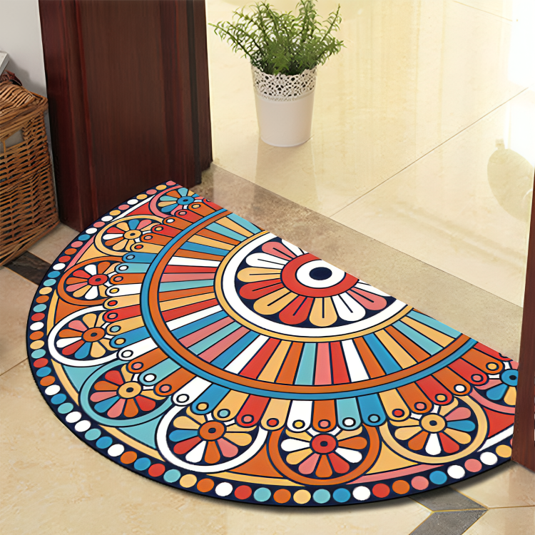 Rond Mandala Tapijt - Dikke Antislip Mat, Machinewasbaar, Perfect voor Woonkamer, Hal en Buiten – Polyester