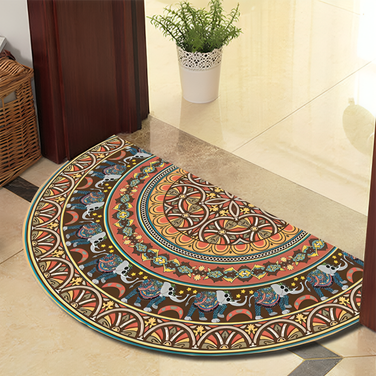 Rond Mandala Tapijt - Dikke Antislip Mat, Machinewasbaar, Perfect voor Woonkamer, Hal en Buiten – Polyester