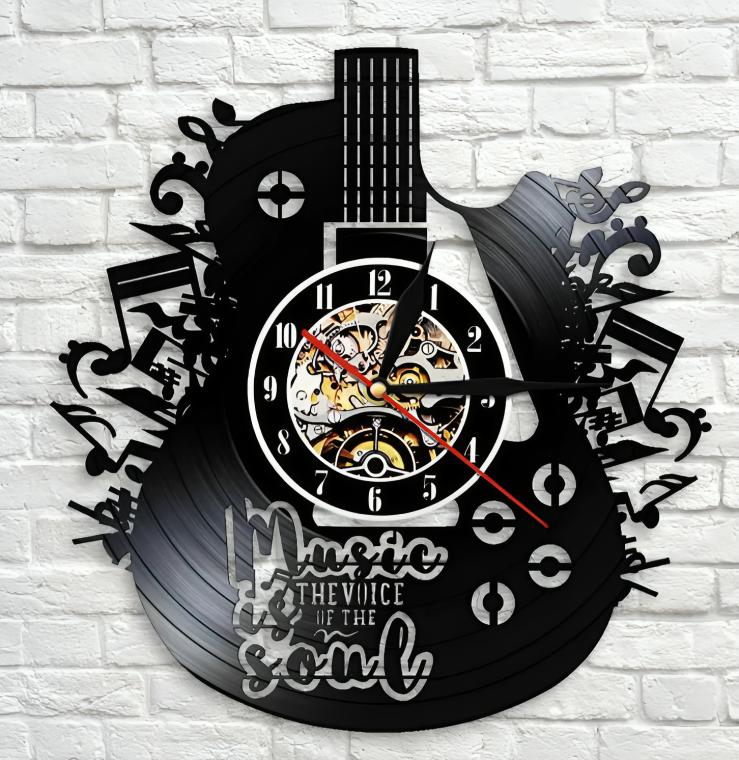 Unieke Gitaar Vinylplaat Wandklok - Creatief Ontwerp voor Muziekliefhebbers