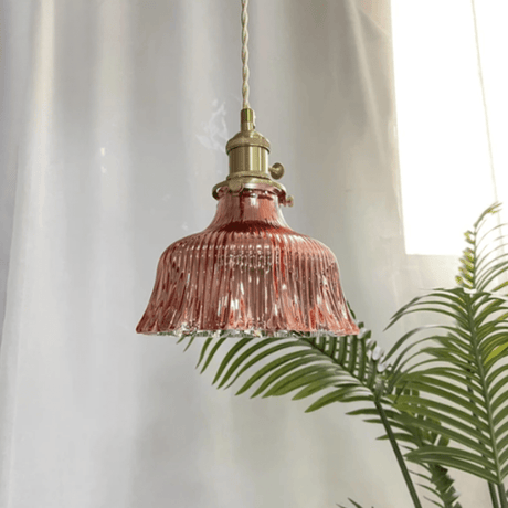Vintage Scandinavische Glazen Hanglamp | Retro Design met Koper en Walnoot Afwerking voor Eetkamer en Slaapkamer