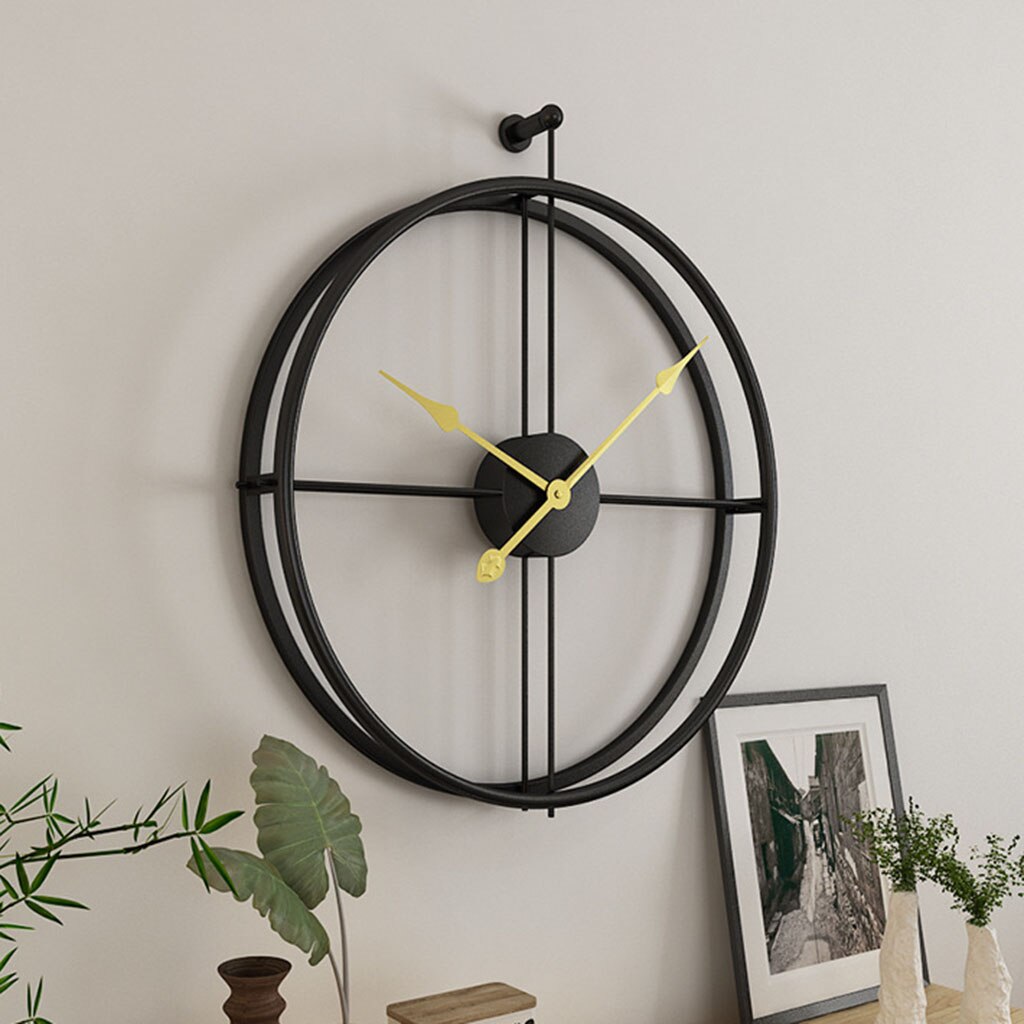 Nordische Minimalistische Wandklok - 55 cm Groot, Modern Design in Zwart, Goud en Zilver