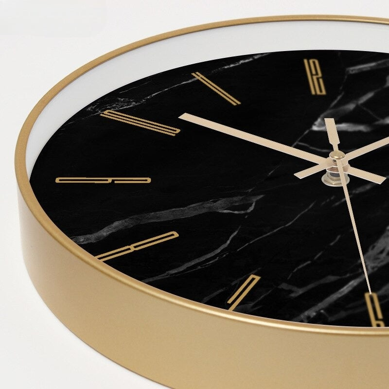 Marmere Luxe Wandklok - Moderne Stijlvolle Design Klok met Stil Uurwerk en Glazen Spiegel, 30 cm Diameter