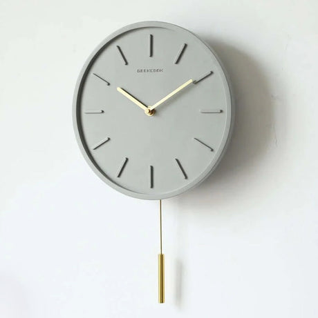 Nordic Cement Wandklok met Metalen Pendel | Minimalistische Scandinavische Klok voor Modern Interieur