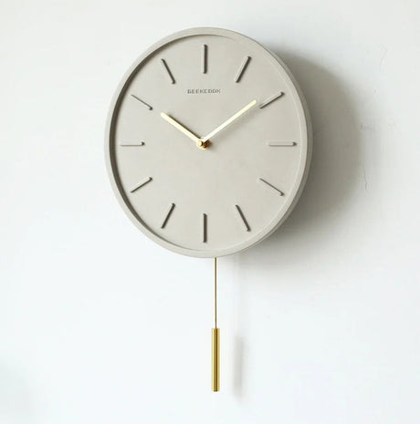 Nordic Cement Wandklok met Metalen Pendel | Minimalistische Scandinavische Klok voor Modern Interieur