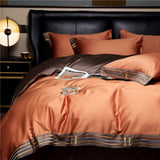 Luxe Satijnen Katoen Beddengoed Set 4-delig | 100% Katoen Geborduurd | Beschikbaar in Grijs, Khaki, Blauw, Oranje