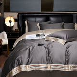 Luxe Satijnen Katoen Beddengoed Set 4-delig | 100% Katoen Geborduurd | Beschikbaar in Grijs, Khaki, Blauw, Oranje