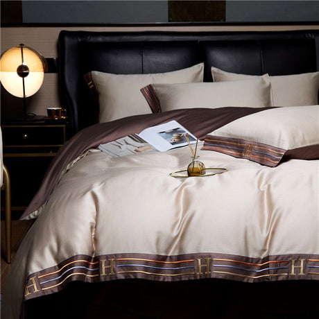 Luxe Satijnen Katoen Beddengoed Set 4-delig | 100% Katoen Geborduurd | Beschikbaar in Grijs, Khaki, Blauw, Oranje
