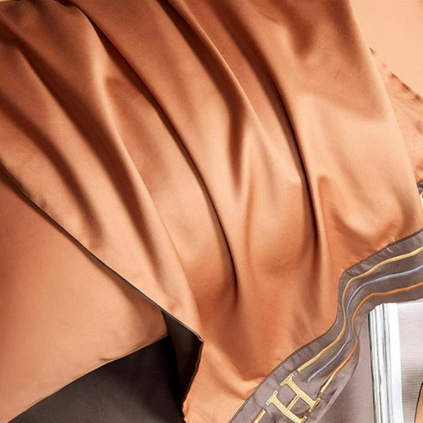 Luxe Satijnen Katoen Beddengoed Set 4-delig | 100% Katoen Geborduurd | Beschikbaar in Grijs, Khaki, Blauw, Oranje